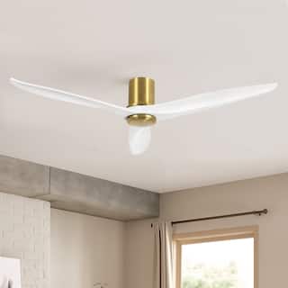 52"/60" Modern Solid Wood Blade Flush Mount Ceiling Fan with Remote Control