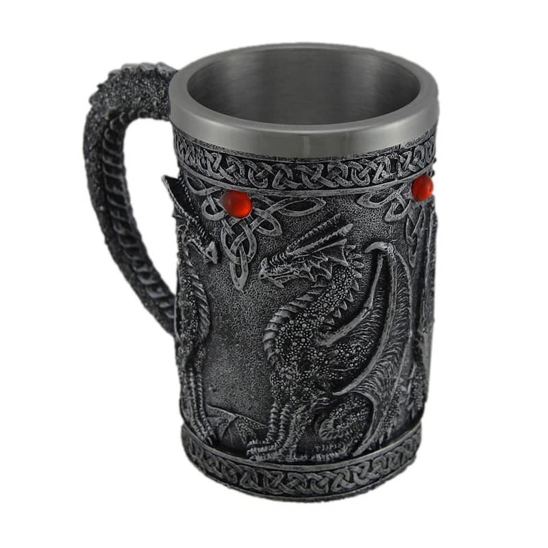 Gothic Metallic Blackened Silver Dragon Decorative Tankard - 5.75 X 6.25 X 3.75 inches