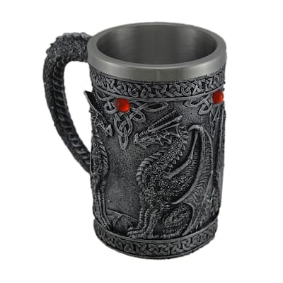 Gothic Metallic Blackened Silver Dragon Decorative Tankard - 5.75 X 6.25 X 3.75 inches
