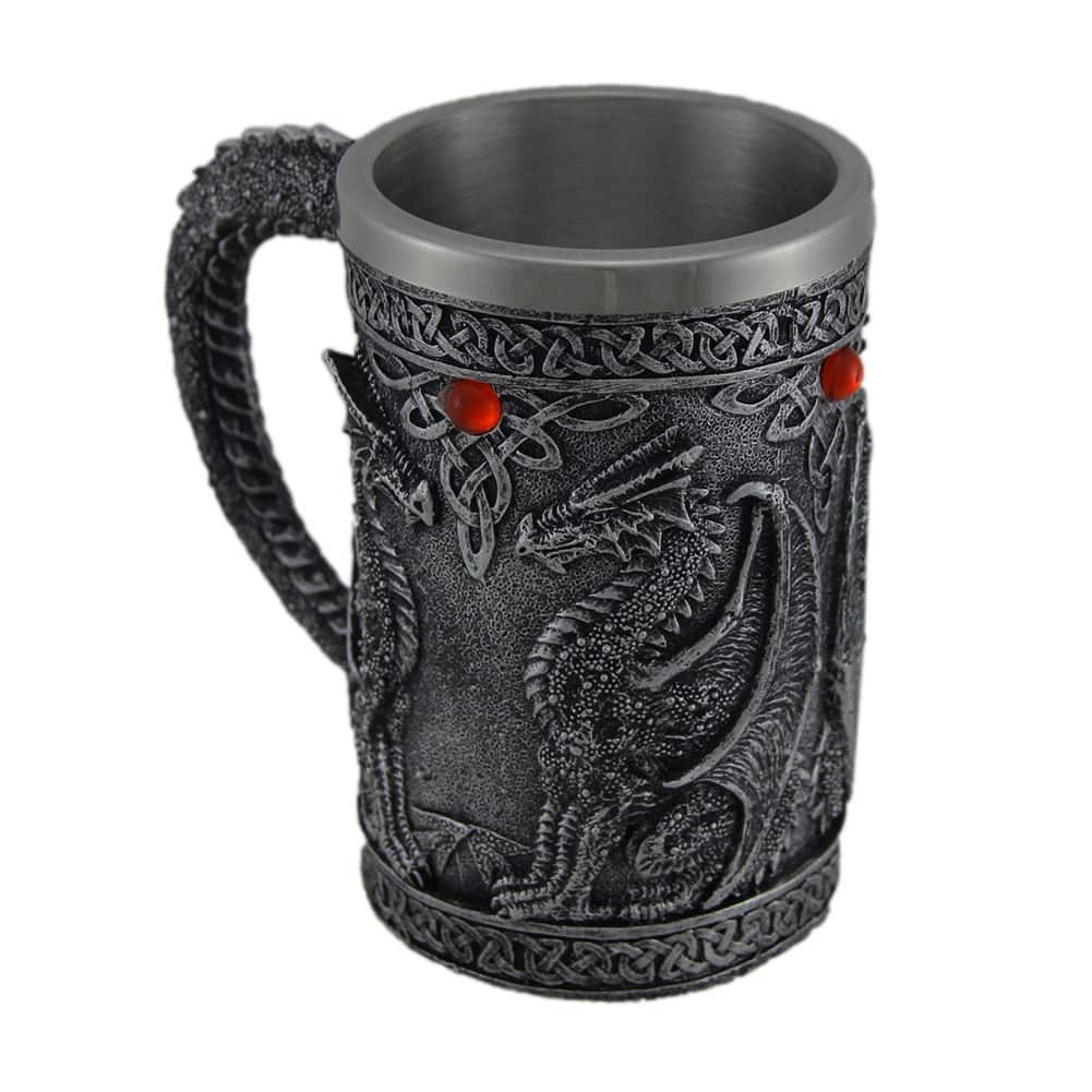 Gothic Metallic Blackened Silver Dragon Decorative Tankard - 5.75 X 6.25 X 3.75 inches