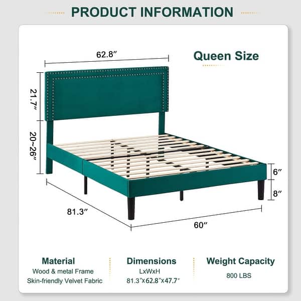dimension image slide 26 of 30, VECELO Upholstered Bed Frames with Height Adjustable Headboard