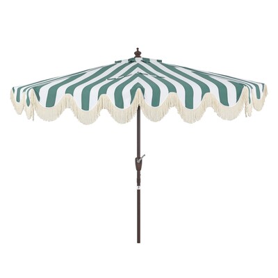 Baiona 9 ft. Classic Scalloped Fringe Half Market Patio Umbrella with Crank, Push Button Tilt and UV Protection, by JONATHAN Y