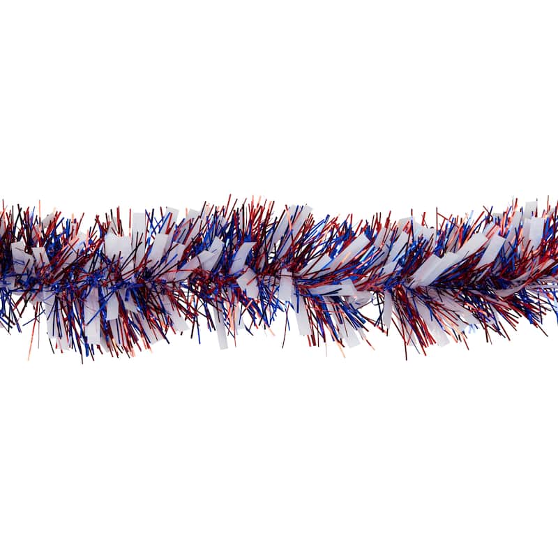 12' x 4" RedBlue Wide Cut Patriotic Tinsel Christmas Garland Unlit