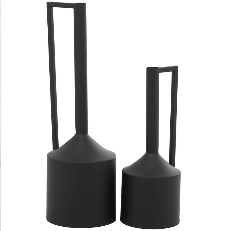 CosmoLiving by Cosmopolitan Metal Slim and Cone Geometric Vase with Handles (Set of 2) - Gold, Silver, Dark Gray, White, Black