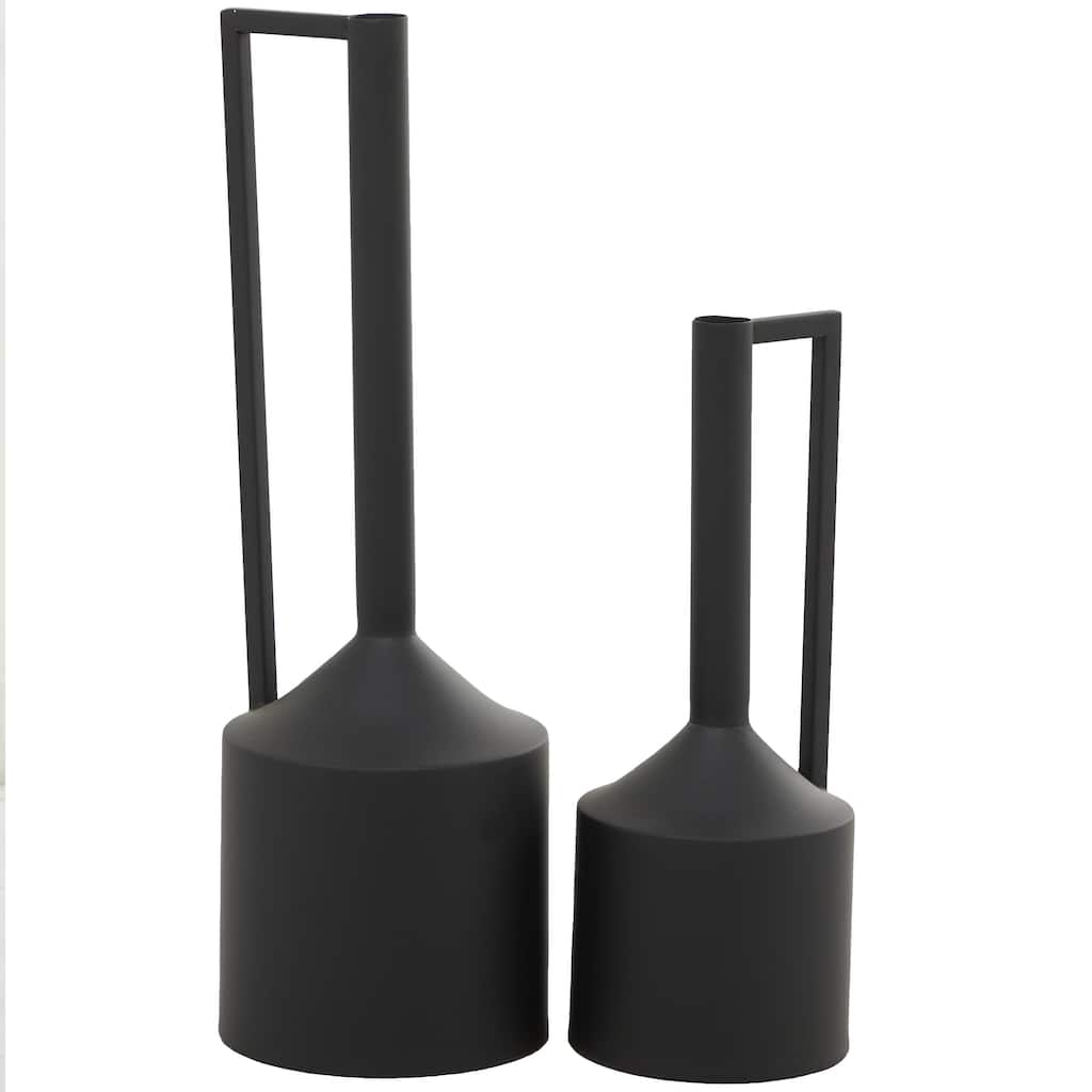 Metal Decorative Vase with Handles - Set of 2 Black, White, Gold, Silver - CosmoLiving by Cosmopolitan