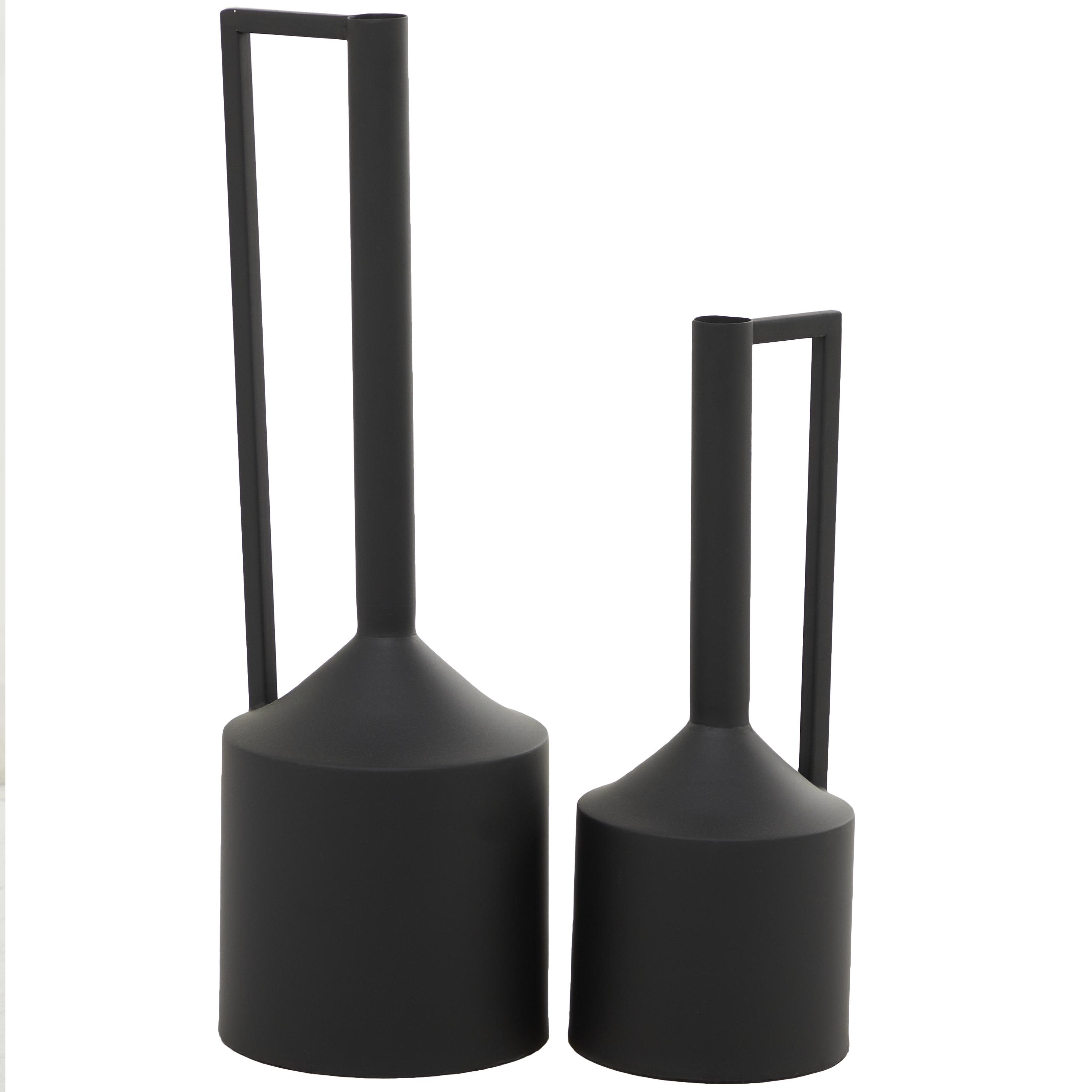 Metal Decorative Vase with Handles - Set of 2 Black, White, Gold, Silver - CosmoLiving by Cosmopolitan