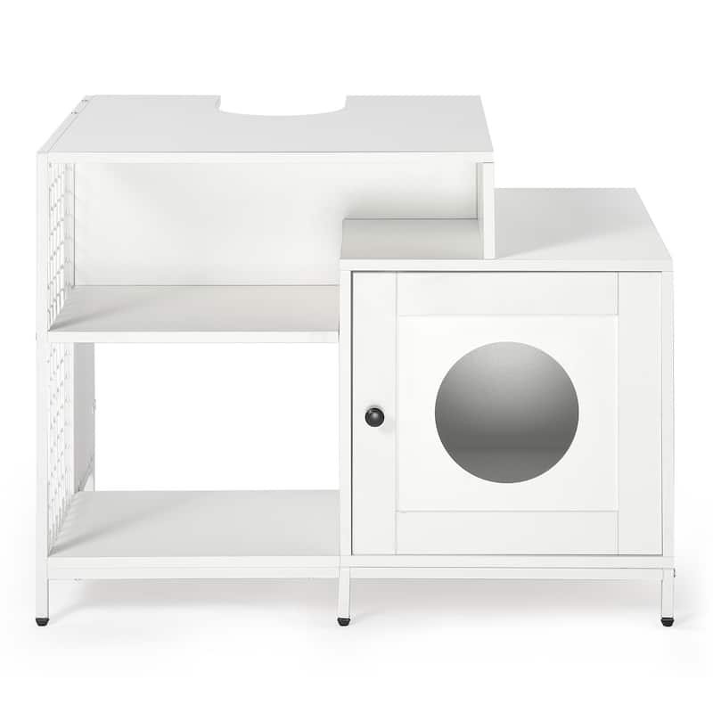 Pedestal Sink Storage Cabinet with Cat Litter Box Enclosure Dual Purpose Bathroom Organizer - 24.8" x 21.3" x 20.1"