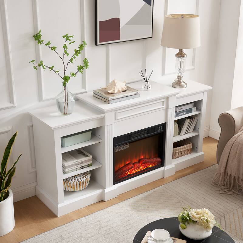 Modern Media Console Table TV Stand with 23" Fireplace Insert