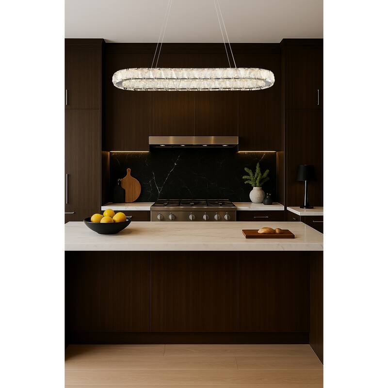Asher LED 36 Inch Oval Pendant Polished Nickel Finish K9 Crystal - Polished Nickel