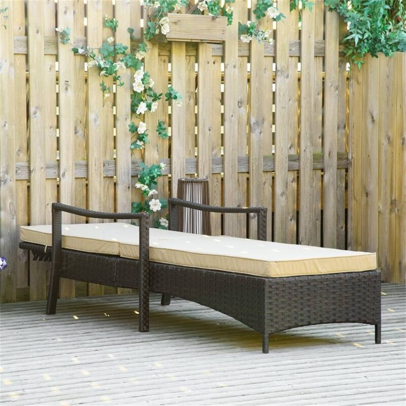 4-Level Outdoor PE Rattan Lounger Chair with Adjustable Backrest and Padded Cushion - Brown