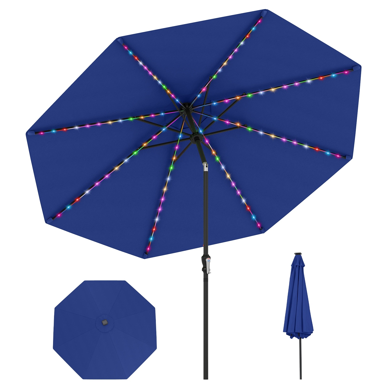 Gymax 10 FT Solar Patio Umbrella w/96 Multi-colored LED Lights & 9