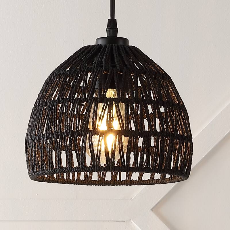 Jigu 1-Light Woven Rattan/Iron LED Pendant, by JONATHAN Y