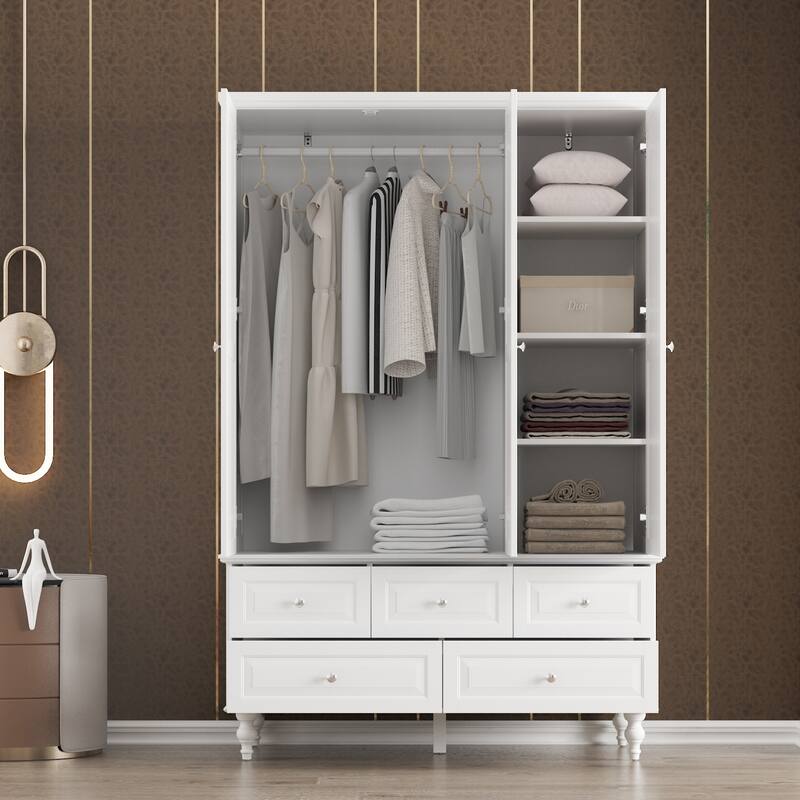 70.9"H Family Wardrobe/Armoire/Closet with Mirror Doors White Lacquer