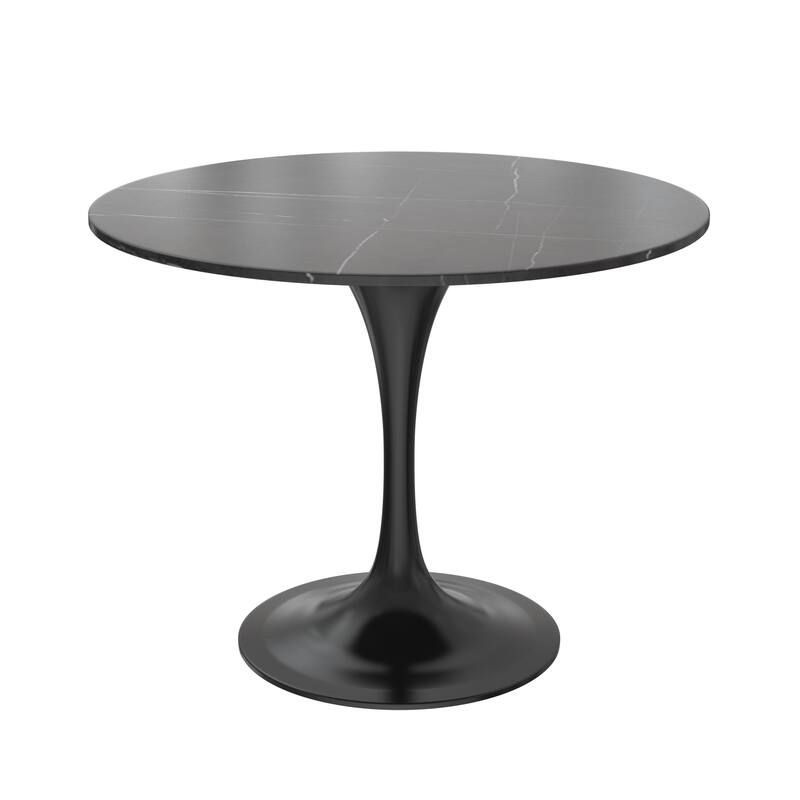 Verve Dining Table with a 36" Round Stone Tabletop in Black Steel - 35.43 - Black