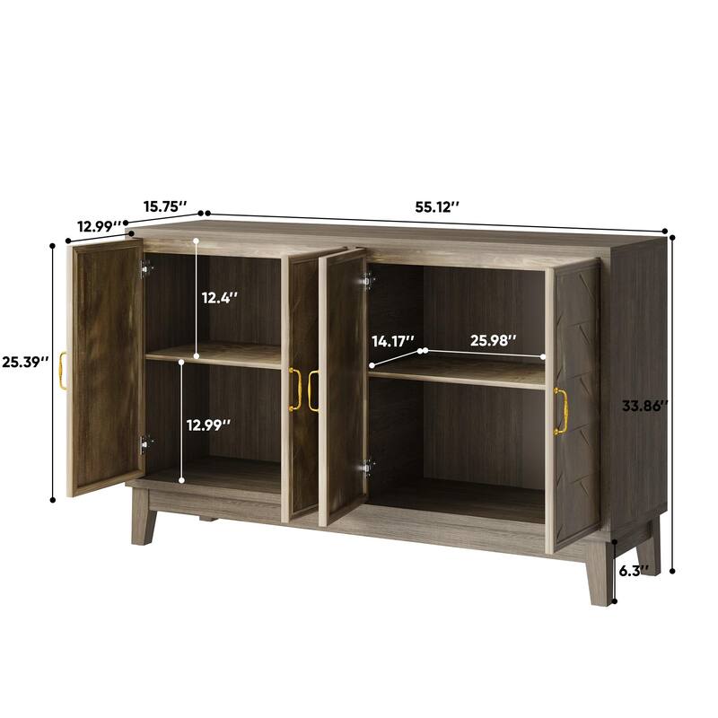 Sideboard Cabinet with 4 Doors, Accent Storage Cabinet with Adjustabel Shelves, Console Table with Solid Wood Legs