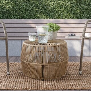 Alia Natural Boho Rattan Outdoor Round Coffee Table 22 inch by M&L Co.