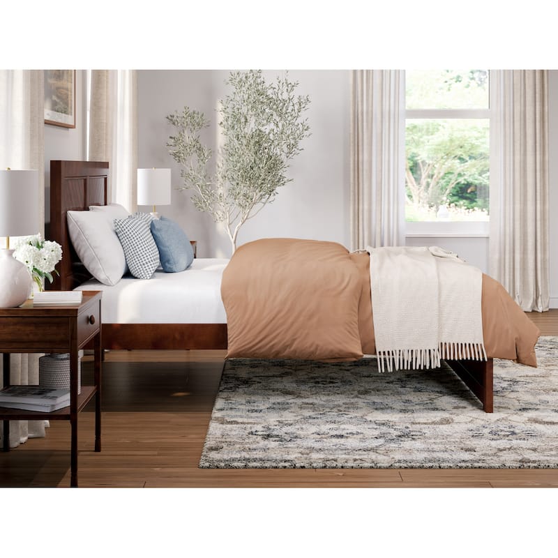 Full Platform Bed with Footboard - Modern Bedroom Furniture Set - Walnut Finish