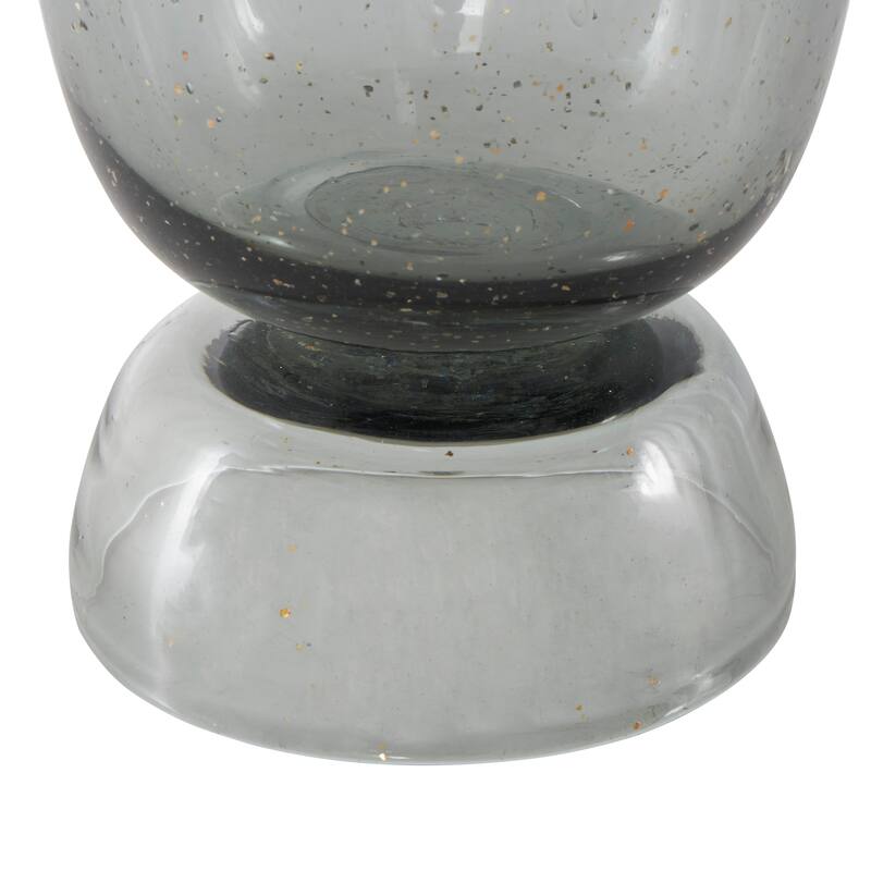 Black Glass Tulip Inspired Wide Floral Vase with Wavy Opening and Gold Speckles