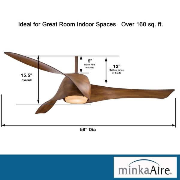 dimension image slide 0 of 6, Minka Aire Artemis 3 Blade 58 Inch Ceiling Fan With Light Kit