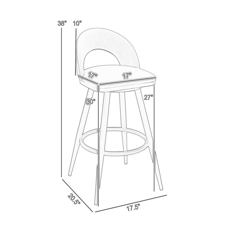 Visy 30 Inch Swivel Barstool Chair, Round Open Back, Gray Faux Leather