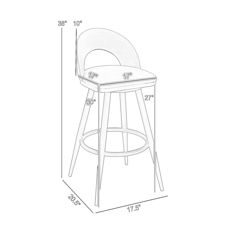 Visy 30 Inch Swivel Barstool Chair, Round Open Back, White Faux Leather