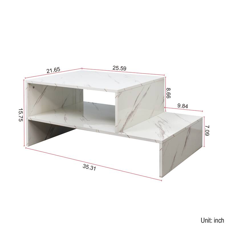 Double Layer Coffee Table for Living Room with Open Storage, Open Display Center Table, Gloss Home Snack Table