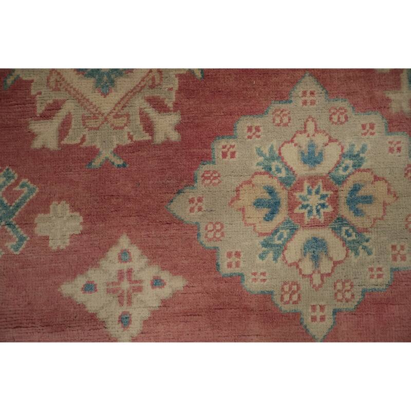 Hand Knotted Oriental 100% Wool Carpet Traditional Geometric Pink Kazak Area Rug - 11' 3'' X 8' 6''