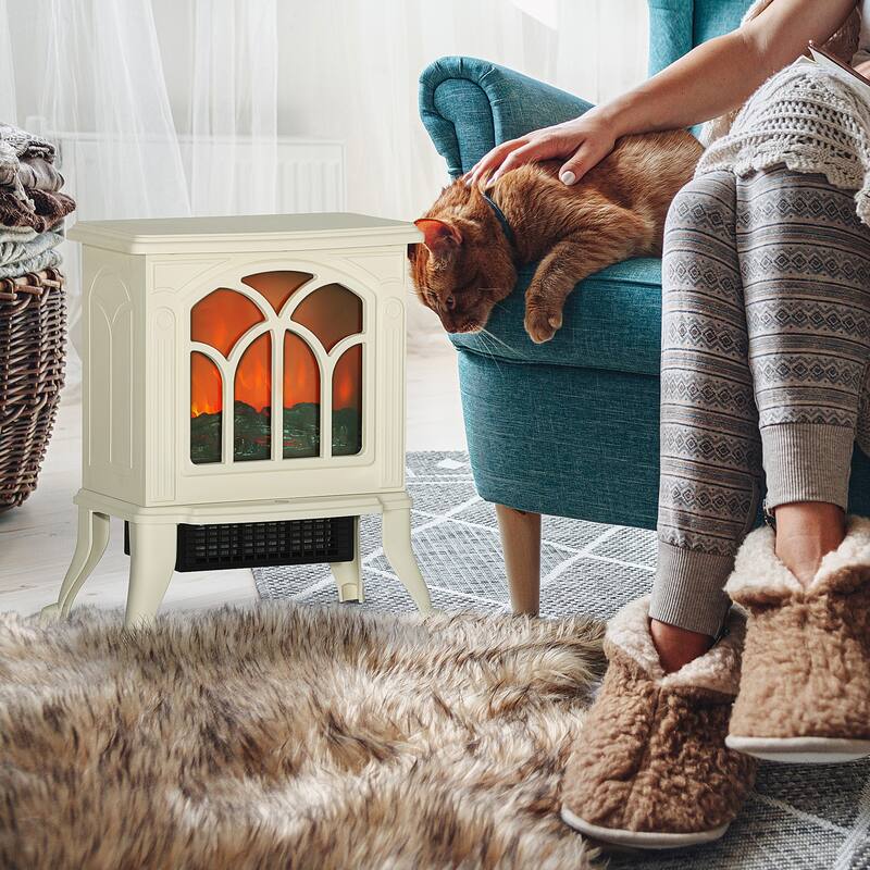 17" Freestanding Electric Fireplace Stove, Fire Place Heater with Overheat Protection, 750W/1500W