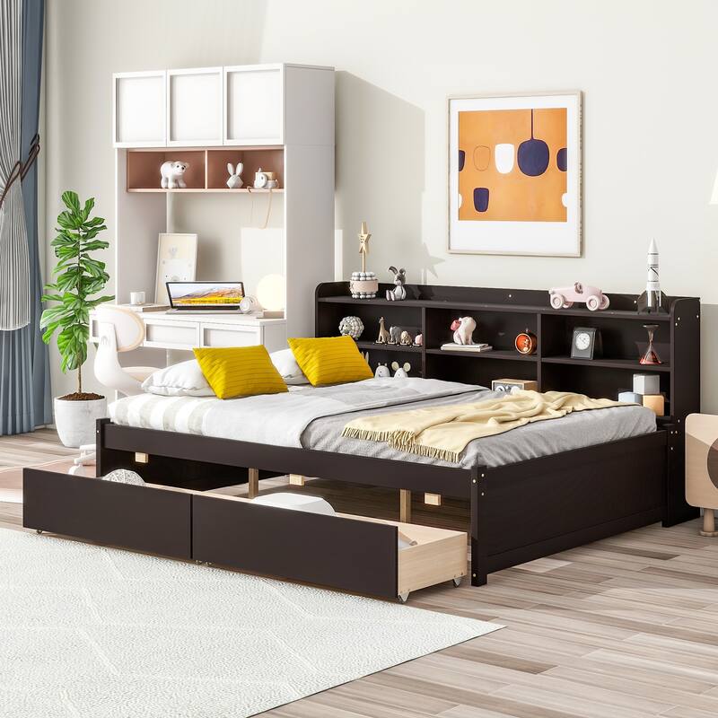 Bed with Side Bookcase and Drawers