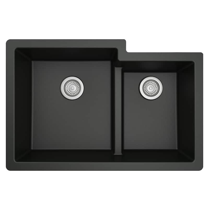 Karran 32" Undermount Large/Small Bowl Quartz Kitchen Sink Kit - 32" x 21.25" x 9"