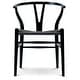 preview thumbnail 39 of 47, Woven Wood Armchair with Arms Open Y Back Mid Century Modern Office Dining Chairs Black Seat Kitchen Bedroom Organic Rattan Black