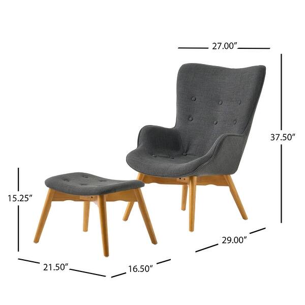 dimension image slide 6 of 7, Hariata Mid-Century Modern Wingback Fabric Chair/Ottoman Set by Christopher Knight Home