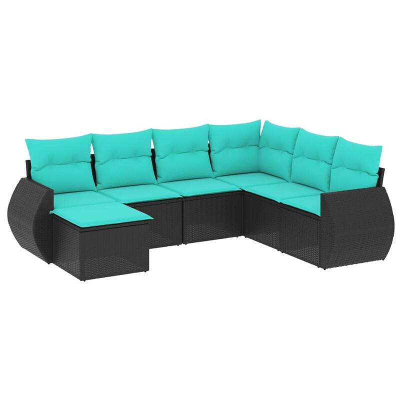 vidaXL 7 Piece Patio Sofa Set with Cushions Black Poly Rattan