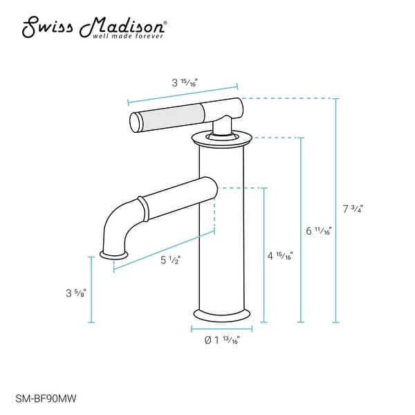 dimension image slide 2 of 5, Avallon Single Hole, Single-Handle Sleek, Bathroom Faucet