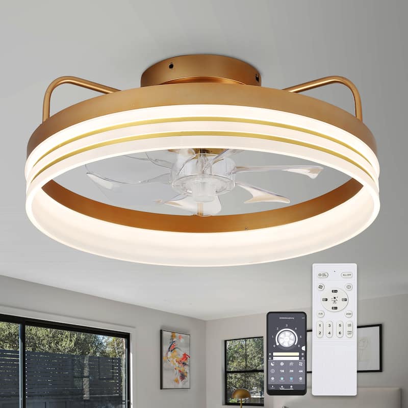Cusp Barn 20-In Low Profile Fandelier Ceiling Fan with Light, Modern Flush Mount Dimmable LED Ceiling Light with APP Control