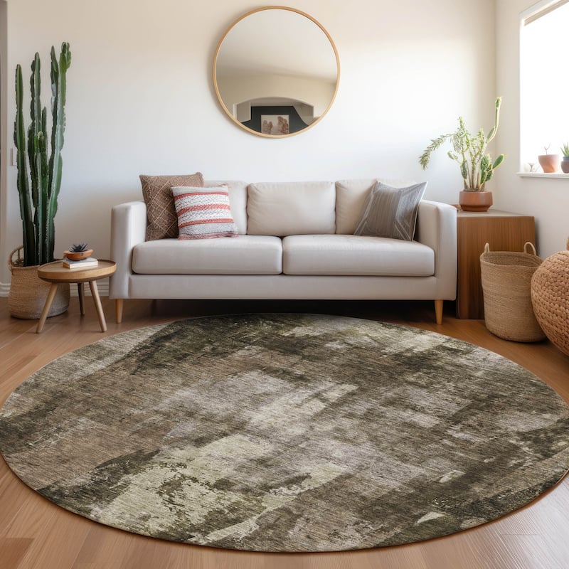 Machine Washable Indoor/ Outdoor Contemporary Chantille Rug - Brown - 8' x 8'