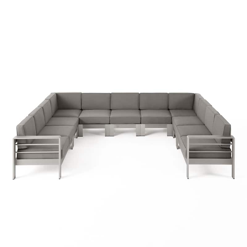 Cape Coral Outdoor 11 Seater Aluminum U-Shaped Sofa Sectional by Christopher Knight Home - Silver+Khaki