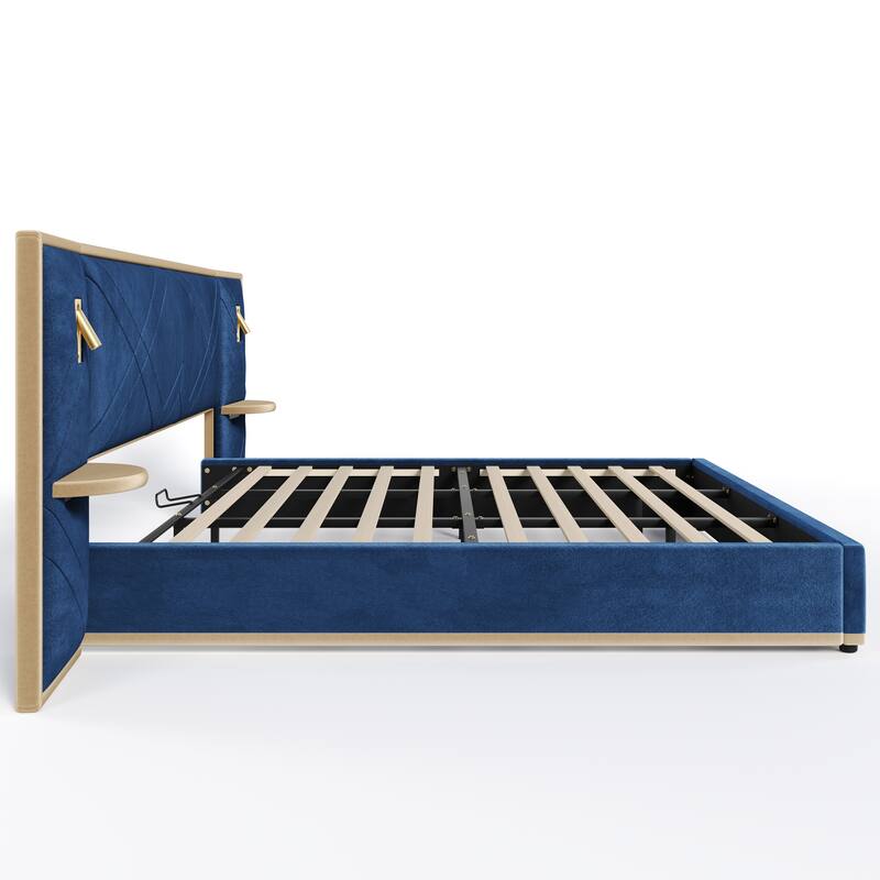 Christopher Knight Home - Voss Velvet Upholstered Bed with 2 Built-in LED Lights and 2 Storage Side Panels