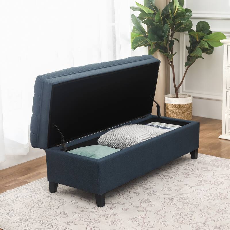 Adeco Linen Rectangle Storage Ottoman for Living Room Bedroom