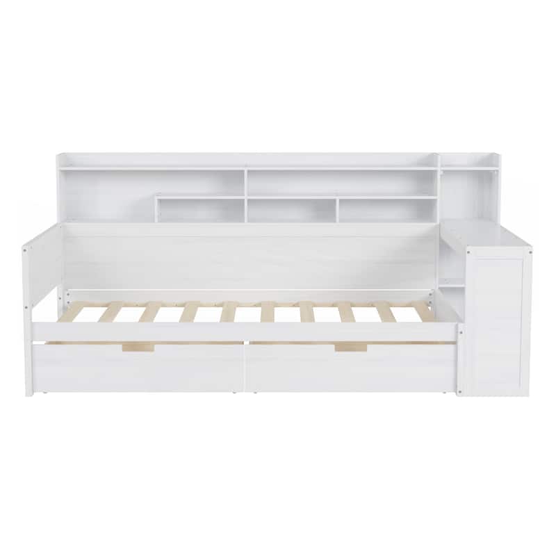 Wooden Twin Size Daybed with Storage Shelves