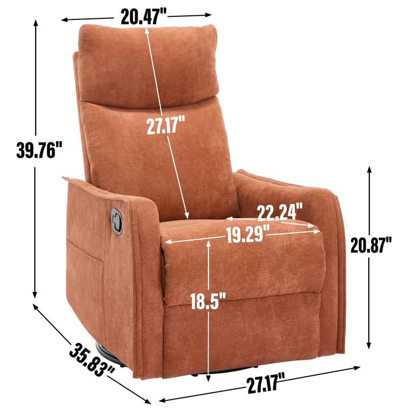 Roomfitters Swivel Rocker Recliner Chair, Manual Massage Glider Armchair with Heat & Vibration, Fabric Living Room Sofa