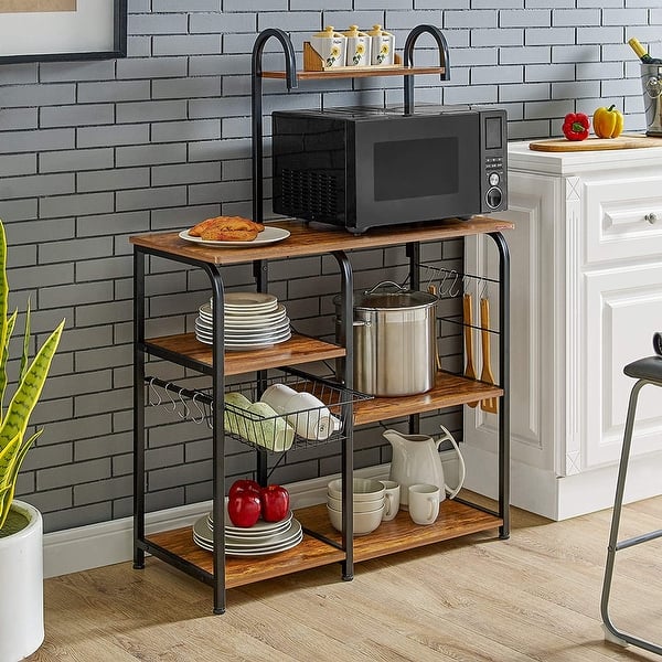 2 Tier Black Iron Microwave oven Rack Stand Storage Holder Kitchen Shelf Corner