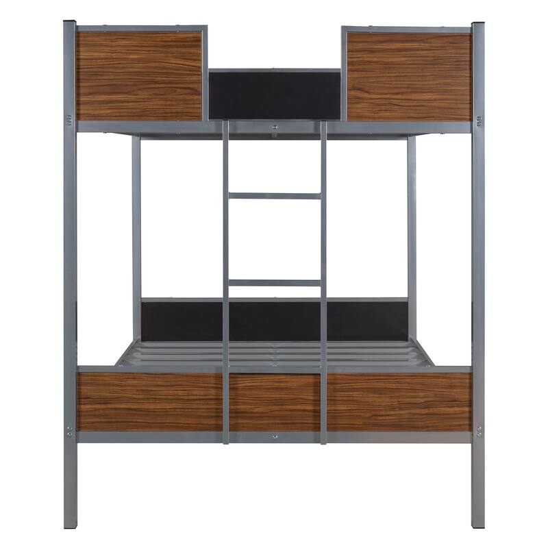Full-over-full bunk bed modern style steel frame bunk bed with safety rail, built-in ladder for bedroom,dorm,adults