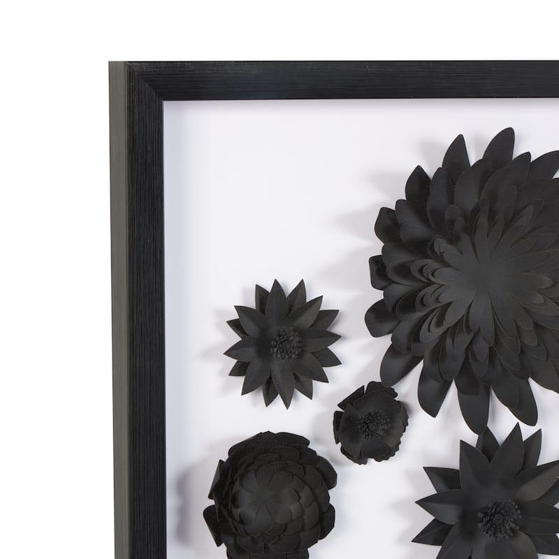 Black Paper Cluster Floral Shadow Box with Varying Shapes and Sizes