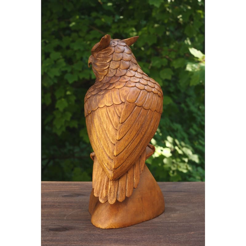 12" Large Wooden Handmade Owl Statue Handcrafted Figurine Art Home Decor Sculpture Wood Hand Carved Decorative Accent