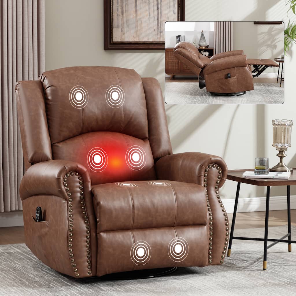 Heat Massage Manual Recliner Chair with Rocker and Swivel in Fabric for Living Room