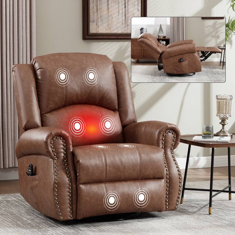 Heat Massage Manual Recliner Chair with Rocker and Swivel in Fabric for Living Room - Yellow Brown
