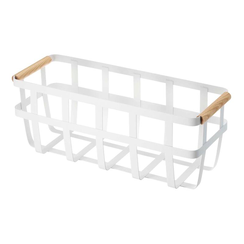 Yamazaki Home Storage Basket - Two Sizes, Steel and Wood - L 5.71 x W 15.75 x H 6.1 inches