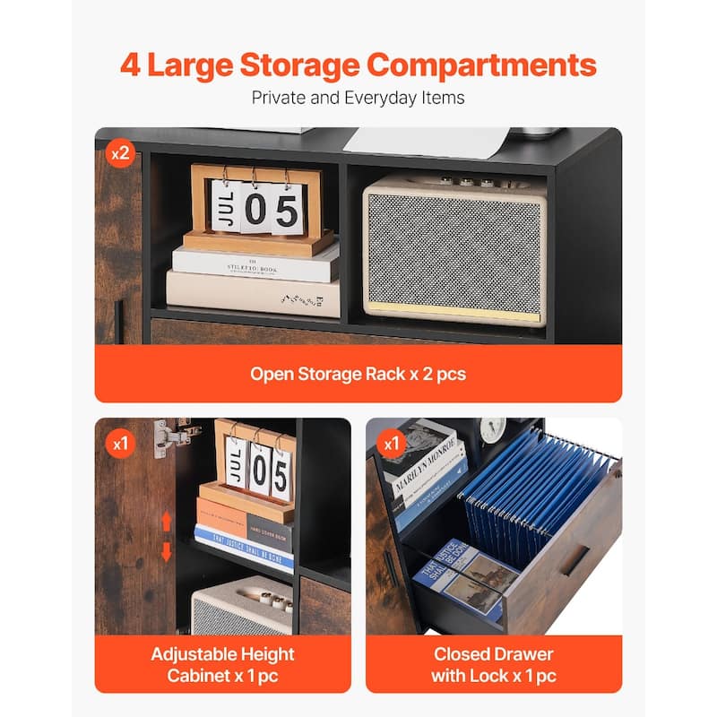 Multi-Functional Office Storage Cabinet Large Capacity with Lockable Drawers and Adjustable Compartments