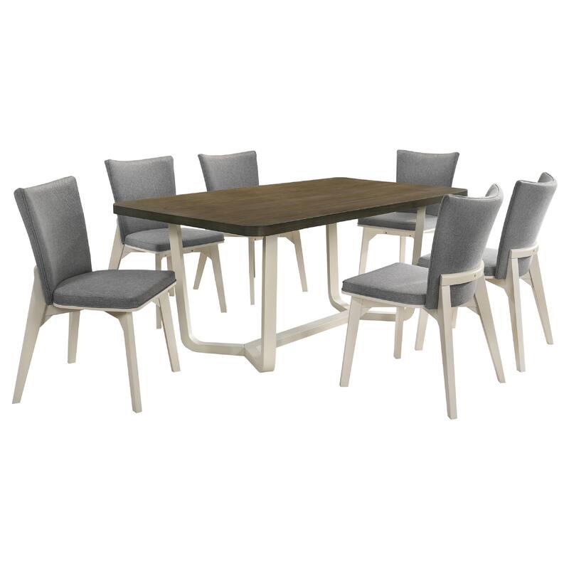 Loxy 7pc Dining Table Set, Dark Brown Wood Top, White, 6 Side Chairs